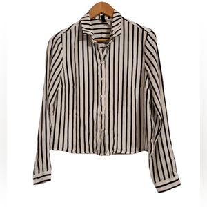 Black & White Striped Blouse Buttons in Front